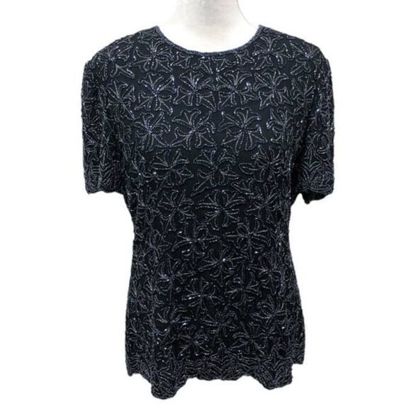 Haut Du Soir Noir En Soie Et Perles Adrianna Papell - Taille Small - Occasion Très Bon état